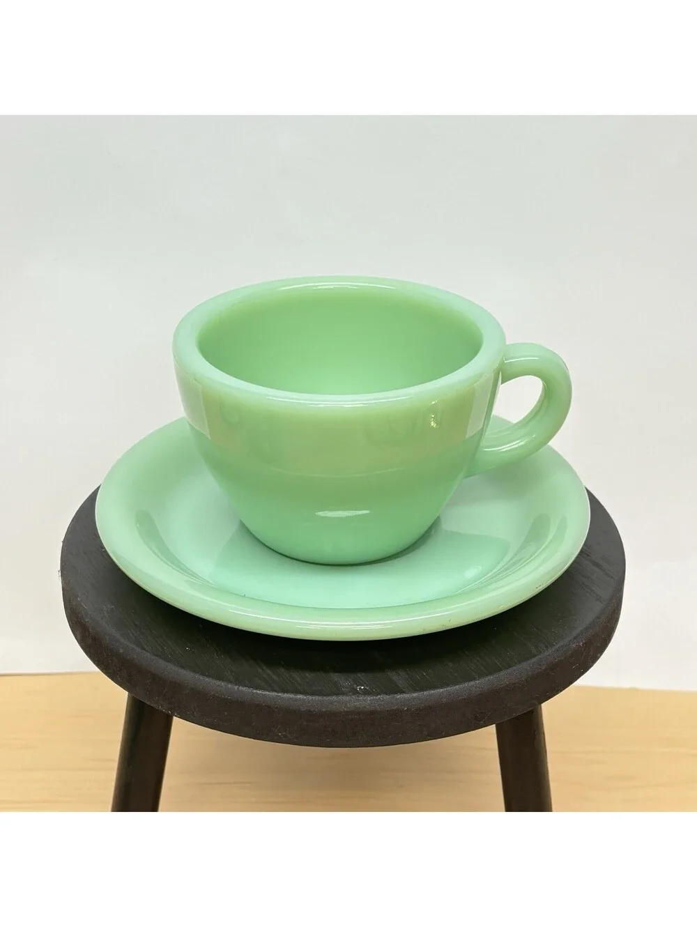 Vintage Fire-King Jadeite Heavy Restaurant Ware Coffee Cup Saucer Set
